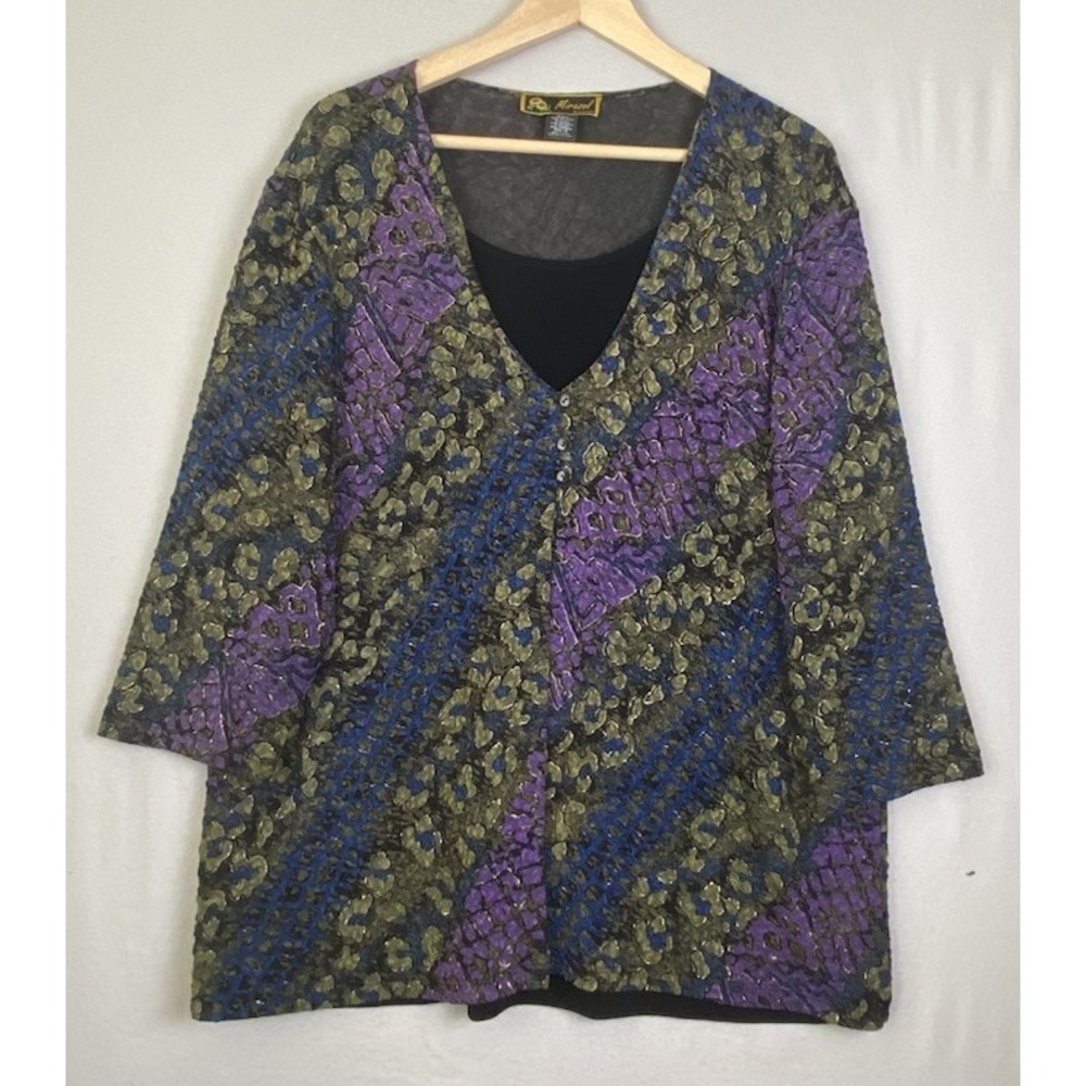Mirasol Women's Slinky Knit with Lace Layered Top Women's Size 1X Tunic